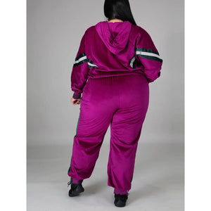 New Women Plus Size Velvet Two Piece Rose Tracksuit