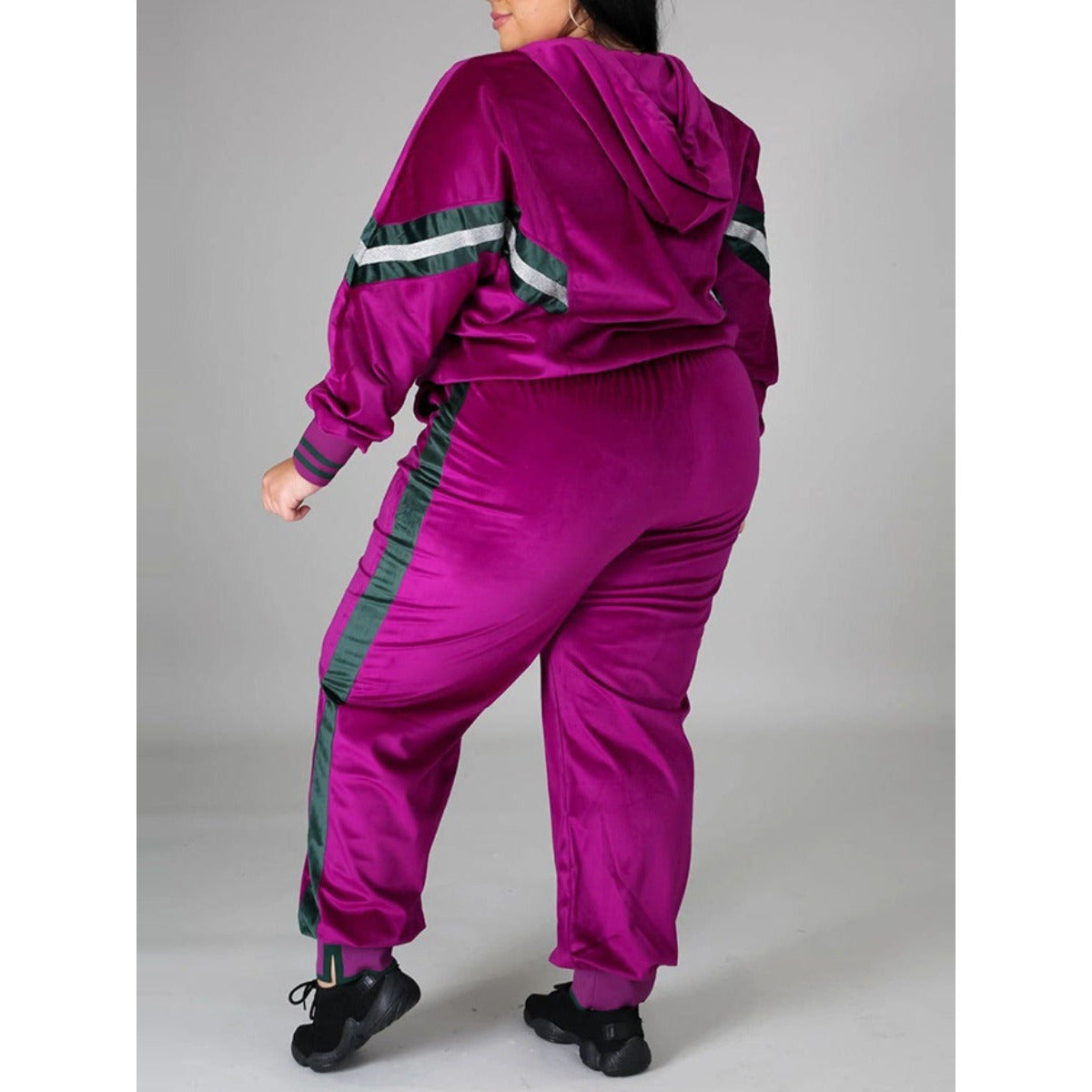 New Women Plus Size Velvet Two Piece Rose Tracksuit