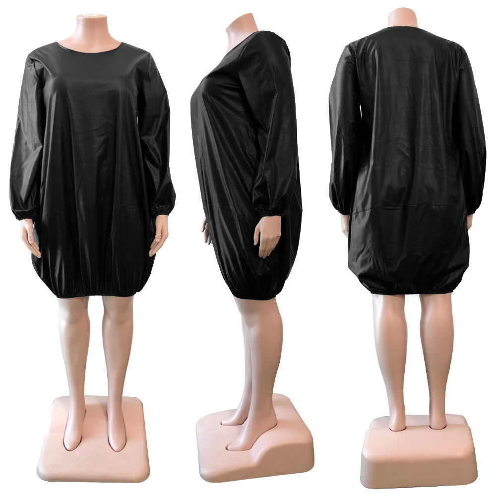 New Plus Size Pu Yellow or Brown Leather Long Sleeve Loose Dress/Extravagant  Yellow Dress/Over Sized Dress/Short Dress  ss