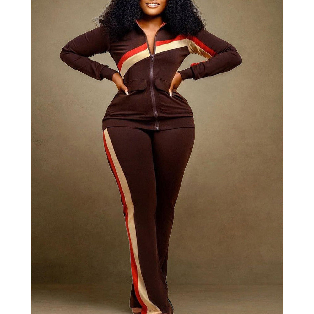 New Women's Autumn Fashion Plus Size Print Two-Piece Set